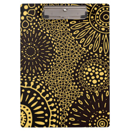 Boho Black Gold Ethnic Floral Pattern Clipboard Klemmbrett