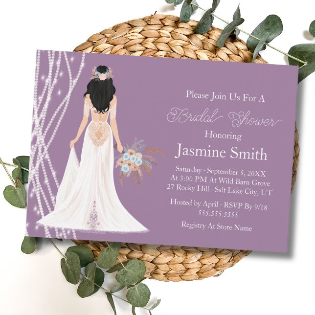 Boho Black Hair Bridge with Pearls Brautparty P Einladung (Von Creator hochgeladen)