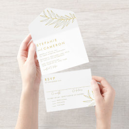 Boho-Black-Minimalist-Laub-Hochzeit All-in-One-Einladung
