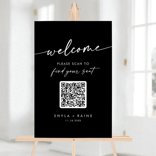 Boho Black QR Code Akryllische Hochzeitsstiftkarte Acrylschild (Boho Black QR Code Acrylic Wedding Seating Chart)