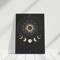 Boho Black und Beige Zodiac Moon Phases