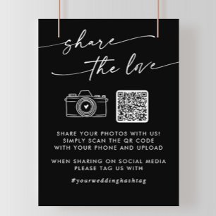 Boho Black Wedding Teilen Sie die Liebe QR Code Poster