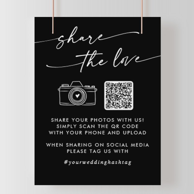 Boho Black Wedding Teilen Sie die Liebe QR Code Poster (Von Creator hochgeladen)
