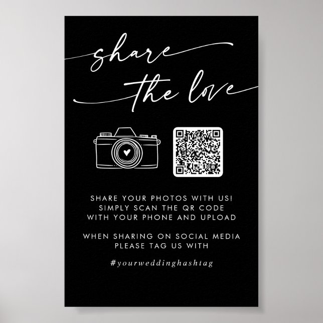 Boho Black Wedding Teilen Sie die Liebe QR Code Poster (Vorne)