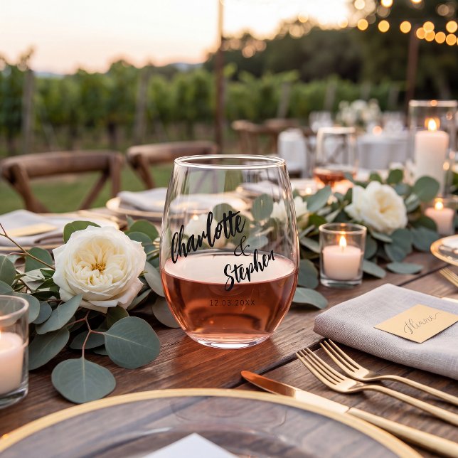 Boho black white minimalist script wedding custom  weinglas ohne stiel (Von Creator hochgeladen)