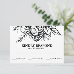 Boho Black & White Sunflower Bouquet Handfastet Begleitkarte
