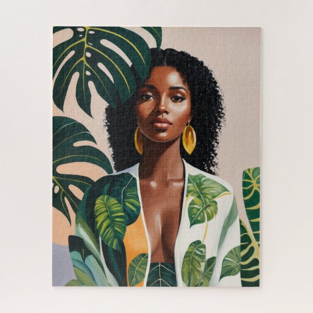 Boho Black Woman Botanical Portrait Puzzle (Vertikal)