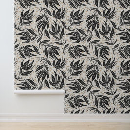 Boho Blätter Leaf Muster weiß und grün Tapete