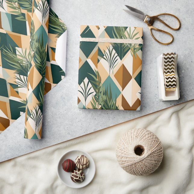 Boho-Blätter und geometrische Formen Geschenkpapier (Kunsthandwerk)