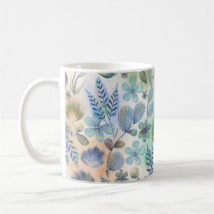 Boho Blau Grüne Whimsical Floral Botanische Kaffeetasse
