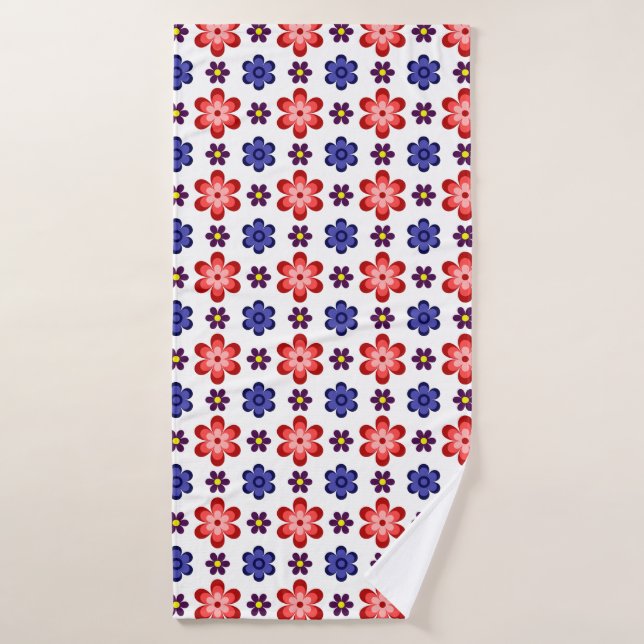 Boho Blau Lila Rote Blumen Badetuch Badehandtuch (Badehandtuch)