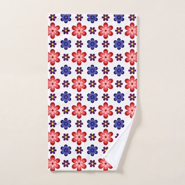 Boho Blau Lila Rote Blumen Handtuch (Handtuch)