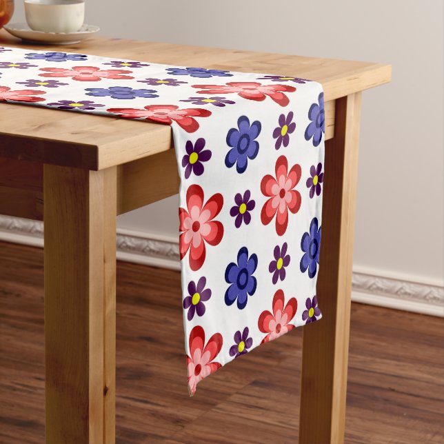 Boho Blau Lila Rote Blumen Mittlerer Tischläufer (Beispiel)