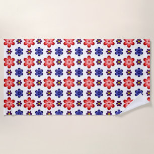 Boho Blau Lila Rote Blumen Strandtuch