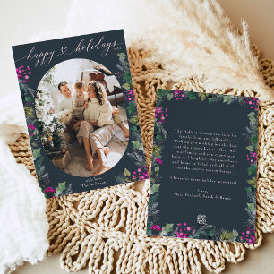 Boho Blau & Rosa Oval Familienfoto Feiertagskarte
