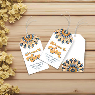 Boho Blau Sonnenblume Retro-Typografie Geschenkanhänger
