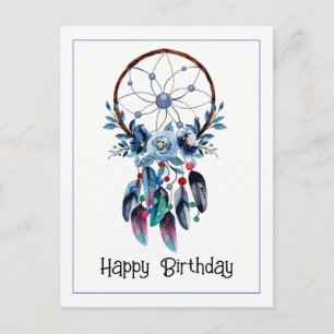 Boho Blau Traumfänger Feder Blumig Alles Gute zum Postkarte