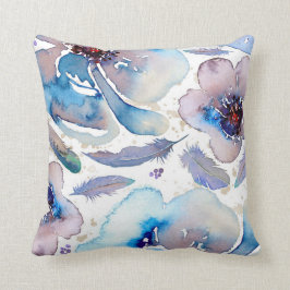 Boho Blau und Blüten Moderne Blumenfarben Kissen