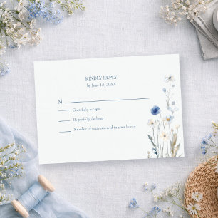 Boho Blaue Aquarell-Wildblumen Hochzeits-RSVP-Kart RSVP Karte