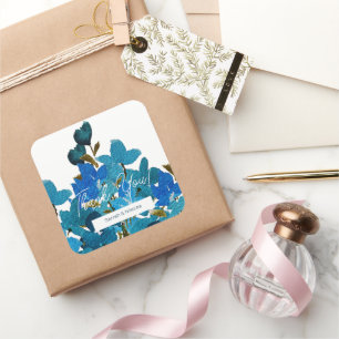 Boho Blaue Aquarell-Wildblumen Monogramm Quadratischer Aufkleber