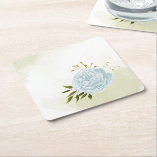 Boho blaue Blumen grüne Blätter botanisch Rechteckiger Pappuntersetzer