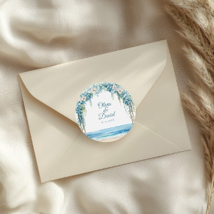 Boho Blaue Blumige Bogen Strandhochzeit Runder Aufkleber