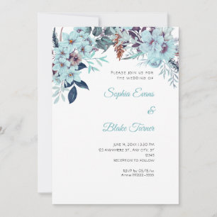 Boho Blaue Florale Winterweiße Hochzeit Einladung
