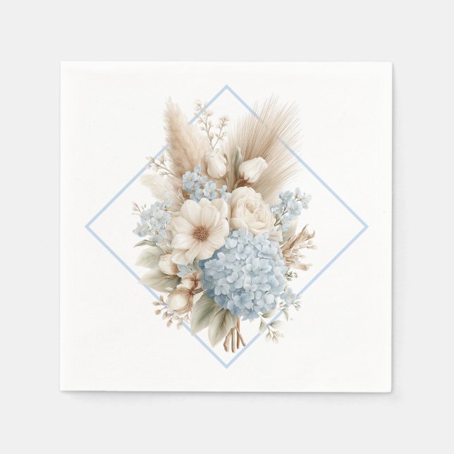 Boho Blaue Hortensien-Papier Servietten (Vorderseite)