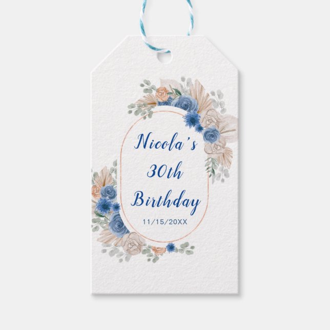 Boho Blaue Pampasgras Geschenkanhänger (Vorderseite)