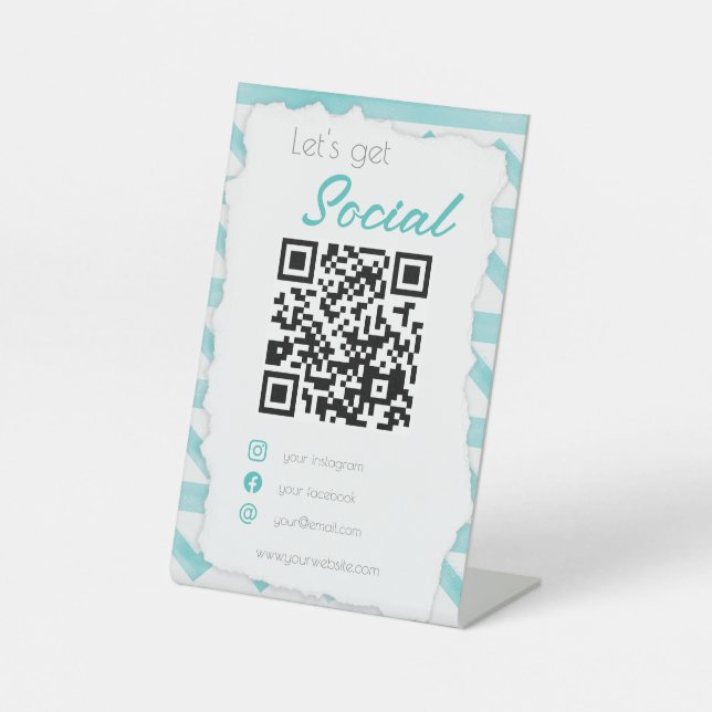 Boho blauer QR Küstencode scme ich soziale Medien Sockelschild (Vorderseite)