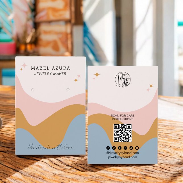 Boho blauer Senf Schmuckmacher Qr Logo Ohrring (Boho blue mustard Jewelry maker Qr logo earring)