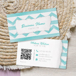 Boho blaues Muster QR Küstenruhig Visitenkarte