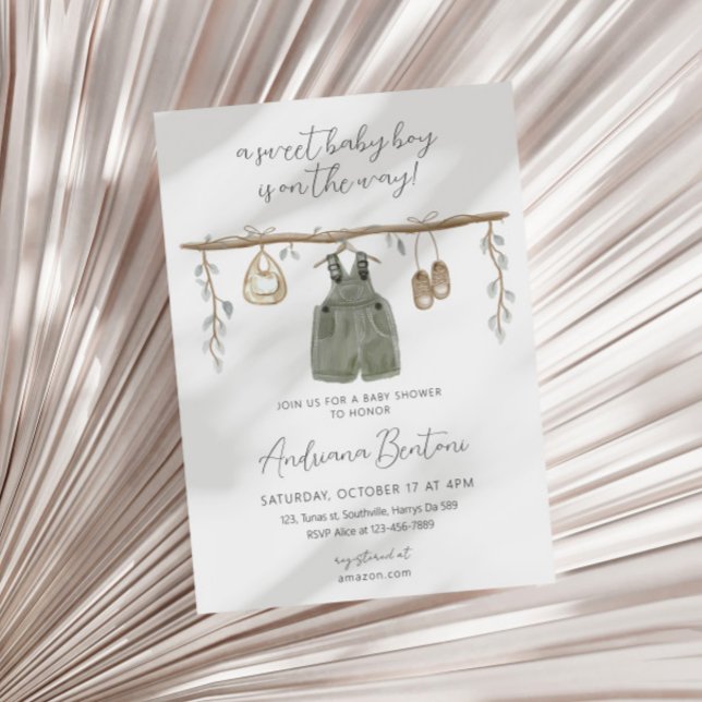 Boho Bliss Aquarellkleidung Boy Baby Dusche Einladung (Von Creator hochgeladen)