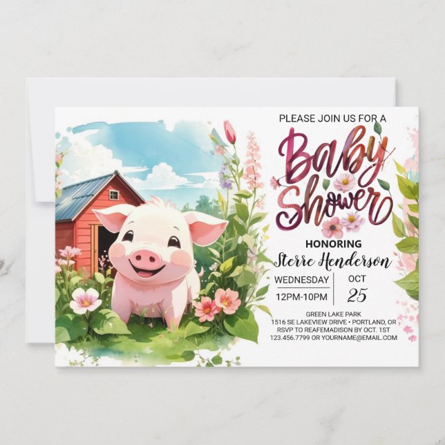 Boho Bliss Farm Pig Babydusche Einladung (Vorderseite)