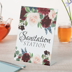 Boho Bloom Abwasserstation Burgund und Marine Sockelschild