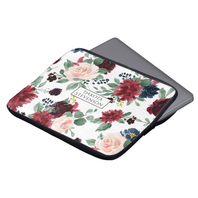 Boho Bloom | Bugundy Red and Navy Blue Custom Laptopschutzhülle (Vorne Oben)