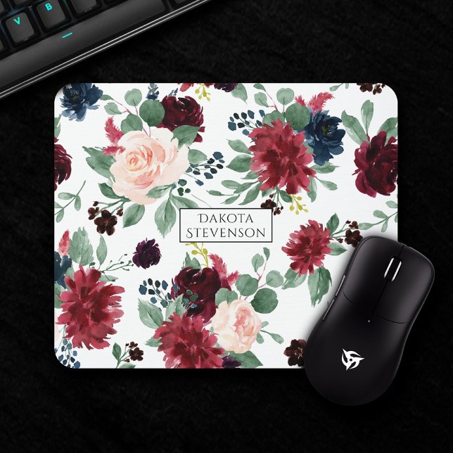 Boho Bloom | Bugundy Red and Navy Blue Custom Mousepad (Von Creator hochgeladen)