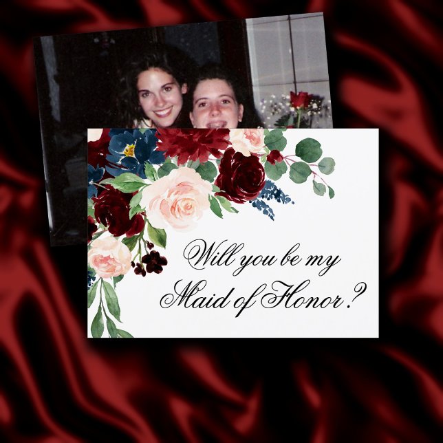 Boho Bloom | Burgund Navy Brautparty Gefragt Foto Einladung (Von Creator hochgeladen)