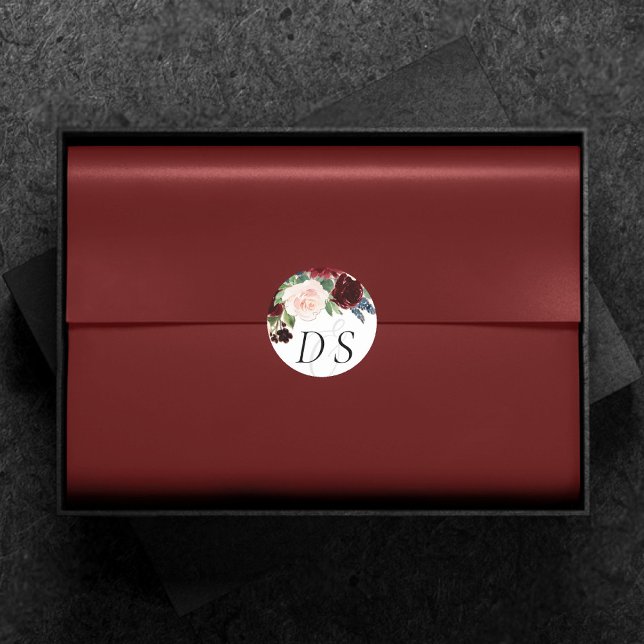 Boho Bloom | Burgund Rot und Marine Änderung Datum Runder Aufkleber (Von Creator hochgeladen)