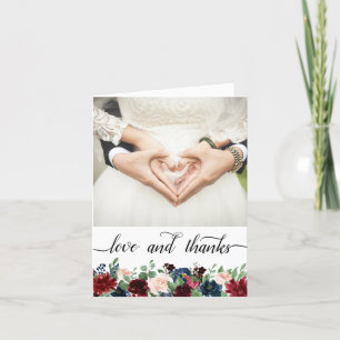 Boho Bloom   Burgund und Marine 2 Foto Liebe und Dankeskarte