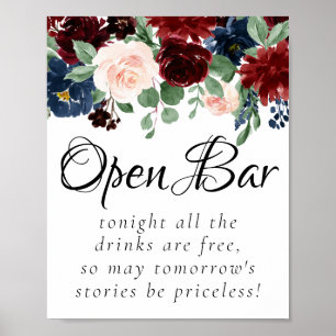 Boho Bloom   Burgunder Schimmer und Navy Open Bar Poster