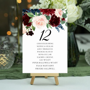 Boho Bloom   Burgundy Blush and Navy Guest Names Tischnummer