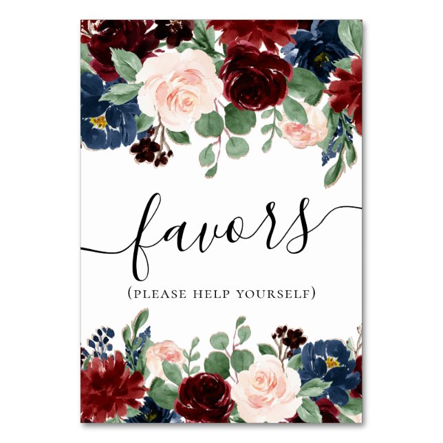 Boho Bloom | Burgundy Navy Blue and Blush Favorits Tischnummer (Vorderseite)