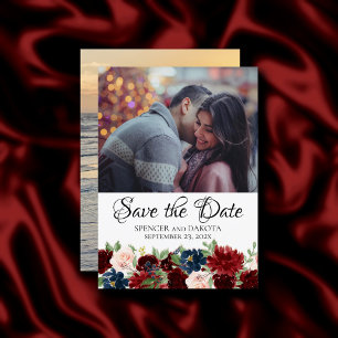Boho Bloom Burgundy Red and Navy Blue 2 Foto Save The Date