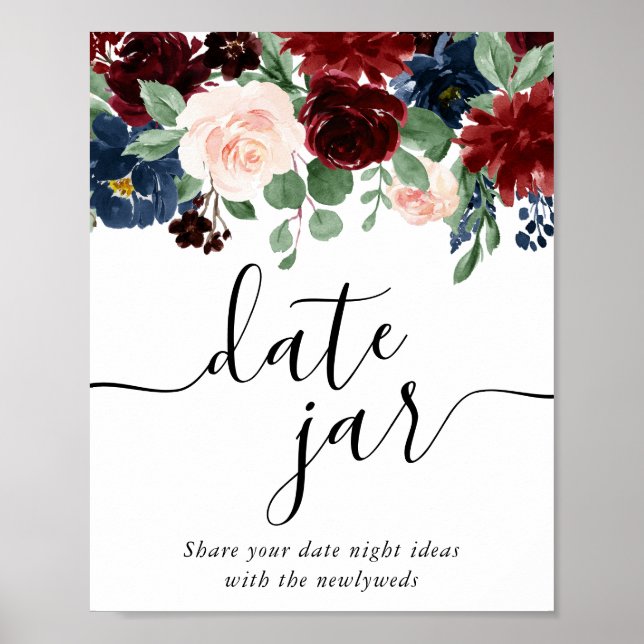 Boho Bloom | Burgundy Red and Navy Blue Date Jar Poster (Vorne)