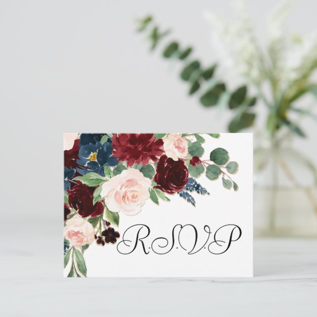 Boho Bloom | Burgundy Red and Navy Blue UAWG Postkarte (Stehend Vorderseite)
