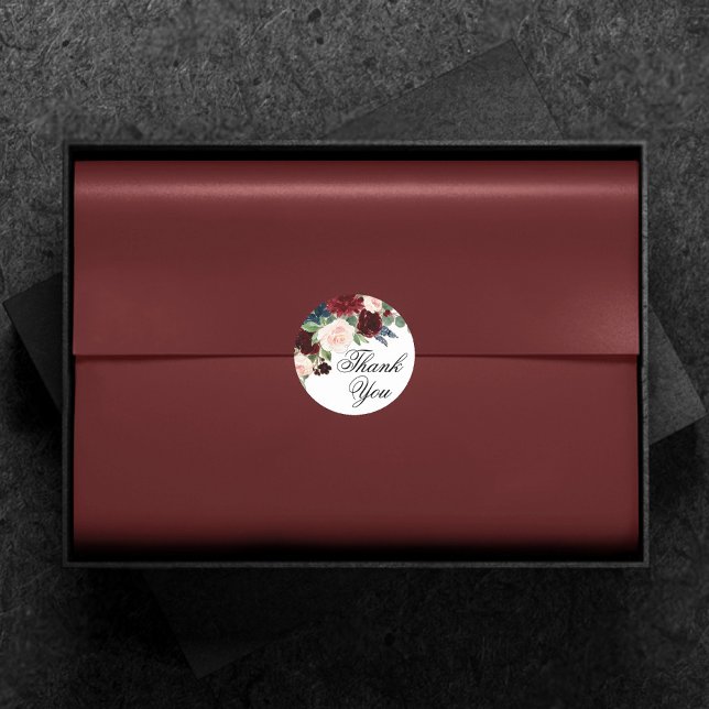 Boho Bloom | Burgundy Red and Navy Blue Vielen Dan Runder Aufkleber (Von Creator hochgeladen)