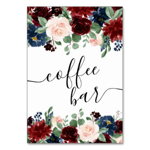 Boho Bloom Burgundy Red and Navy Coffee Bar Tischnummer