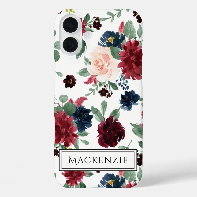 Boho Bloom | Burgundy Red Blush Navy Blue Monogram Case-Mate iPhone Hülle (Rückseite)