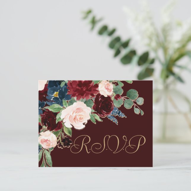 Boho Bloom | Dunkle Elegant Rot und Marine UAWG En Postkarte (Stehend Vorderseite)